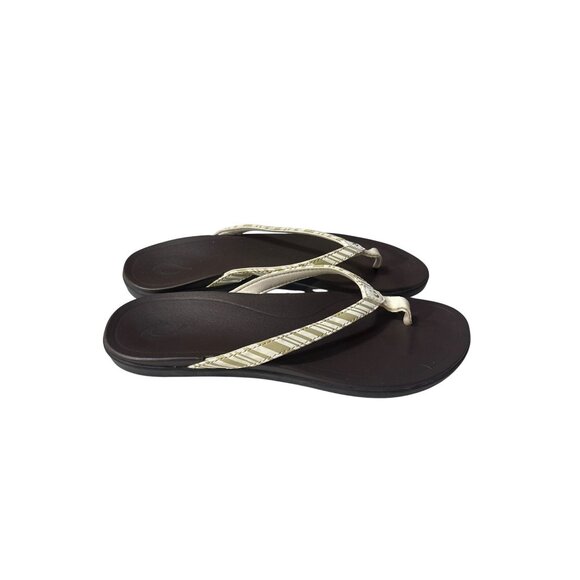 Olukai Womens Ohana Sandals Size 10 Brown & Cream Striped Comfort Flip Flops - Picture 3 of 6